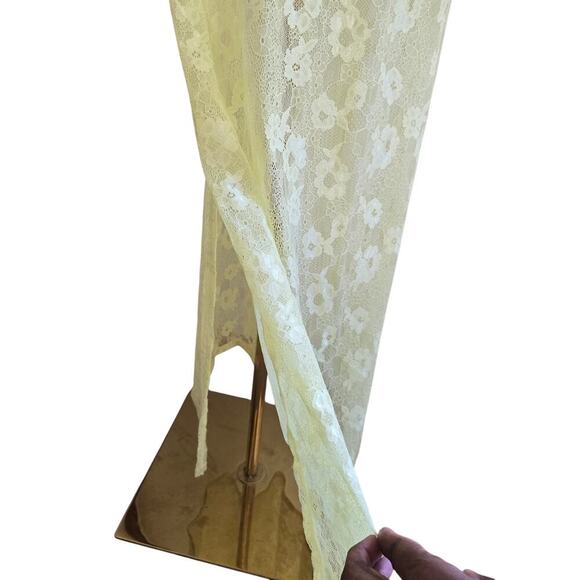 Open Edit Yellow Floral Sheer Lace Maxi Dress M Deep V Back Cottage Boho Y2K - Picture 4 of 11